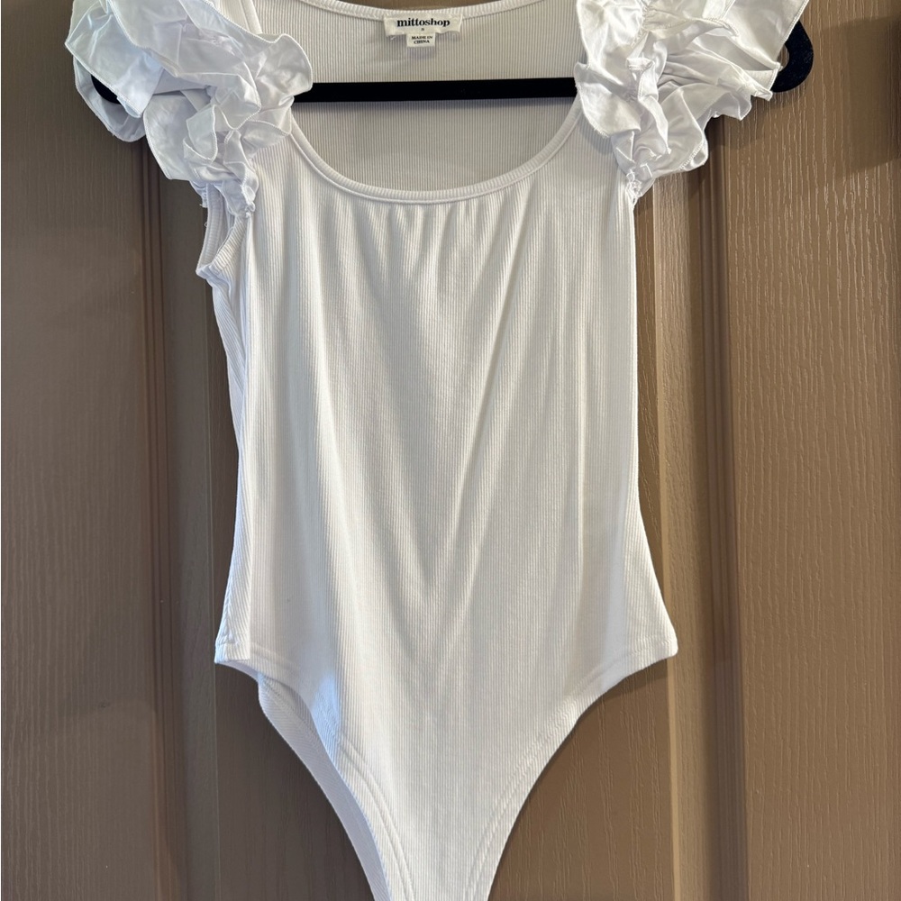 Mittoshop White Bodysuit with Ruffle Cap Sleeves